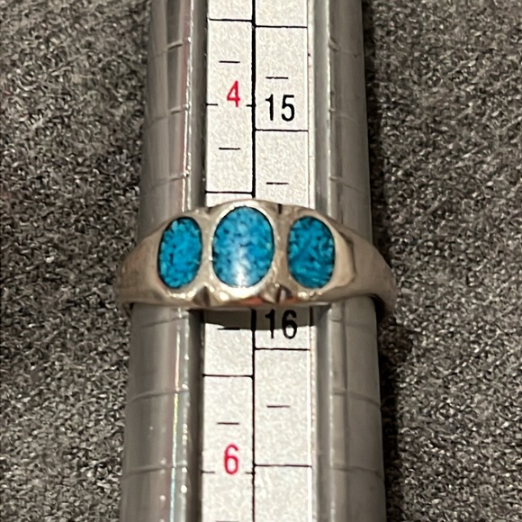 Sterling Turquoise Inlaid Ring-5 - Picture 4 of 6